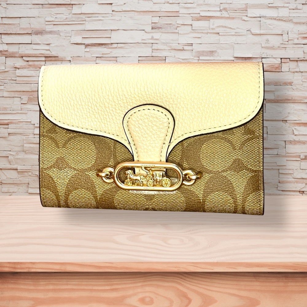 Coach Jade Medium Envelope Wallet Khaki/Chalk Signature Canvas NWT